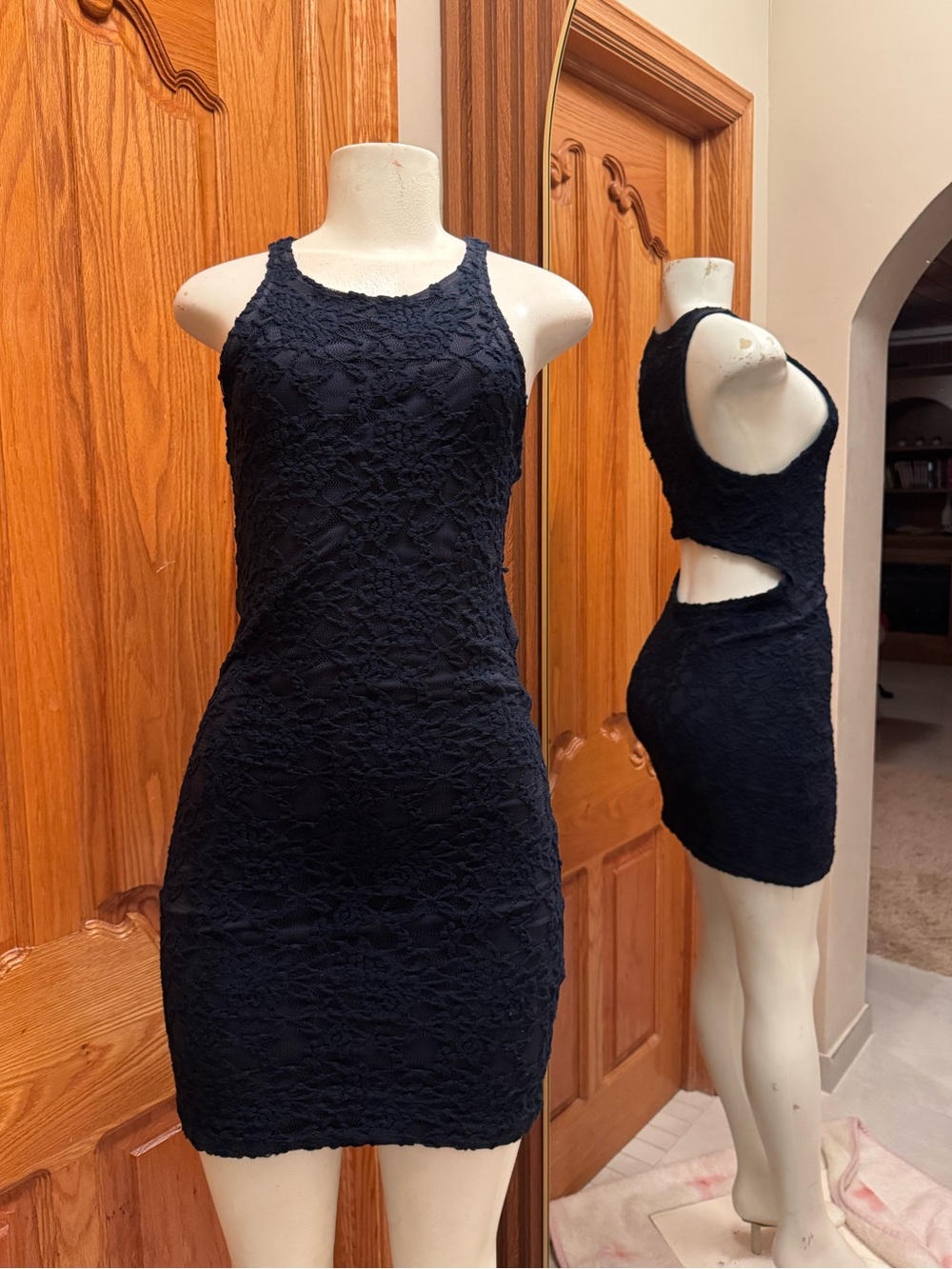 Abercrombie & Fitch navy blue lace mini dress with cutout detail